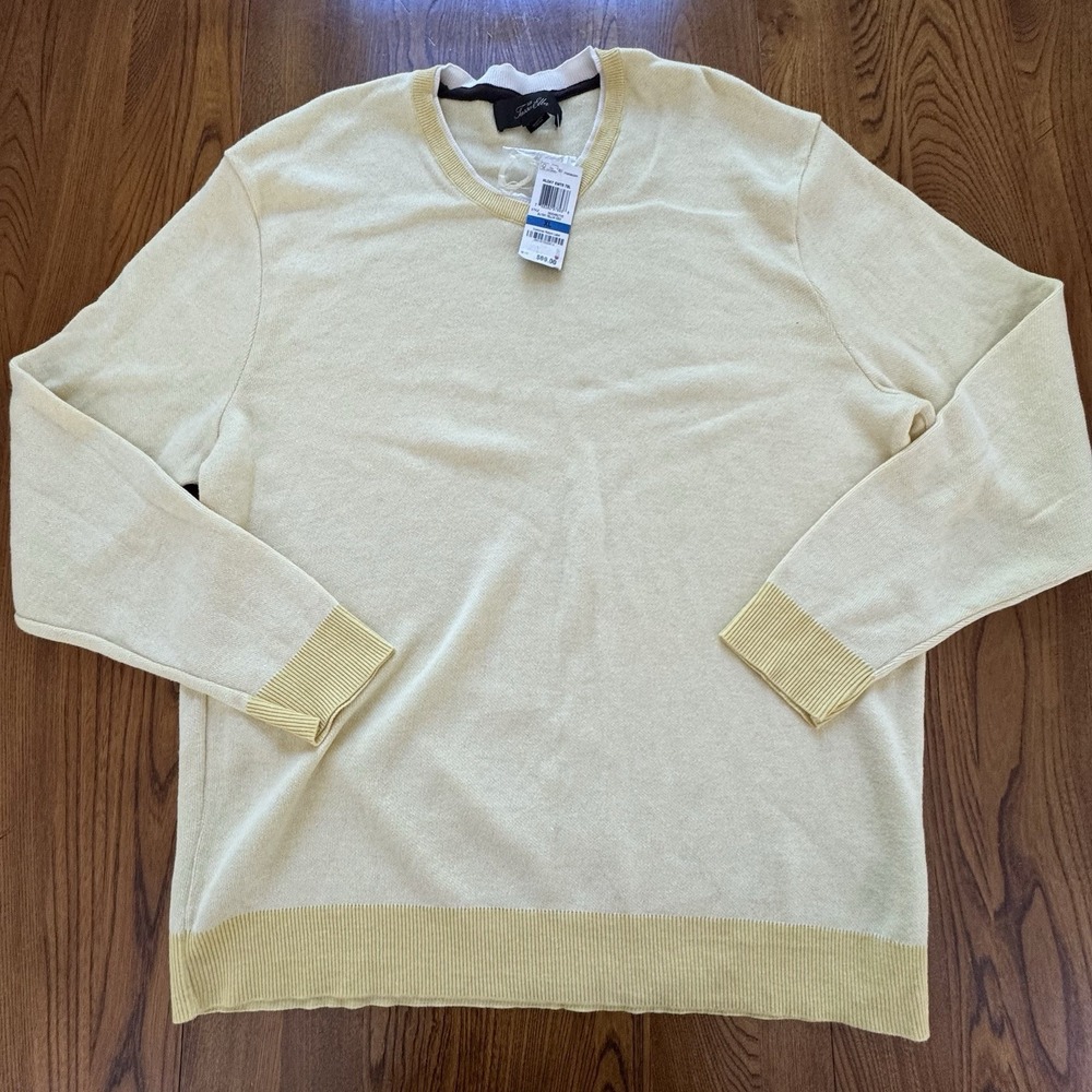 NWT Tasso Elba Butter Yellow L/S Lightweight Cotton V Neck Sweater Size XL